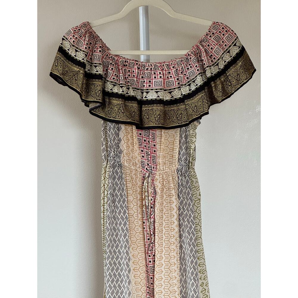 Vintage Silk High Low Off Shoulder Ruffle Midi Dress Feminine Boho Cottagecore M - Picture 2 of 8